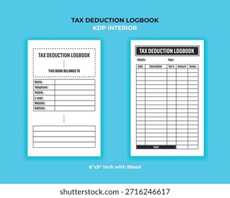 Tax Deduction Logbook Interior for KDP Business Expense and Mileage Tracking Pages