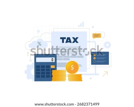 Tax deduction and preparation for accurate payment. Corporate finance planning, taxable income calculation and effective tax deduction, cut strategy for business and individual savings illustration