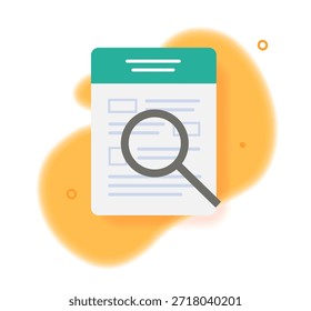 Tax document analysis audit review icon vector graphic modern design, information data report file form inspection, accounting verification investigation via magnifier glass, examination overview