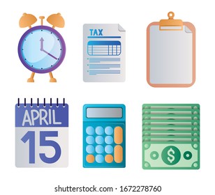 Indicadores del calendario de los documentos de impuestos y calculadora del formulario de contabilidad financiera de los ingresos de la financiación de la fiscalidad de los ingresos del gobierno devolución de impuestos y tema de pago Ilustración del vector