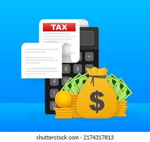 Tax document in flat style. Flat vector illustration. Online tax payment.
