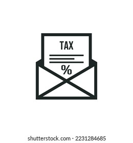 Tax document icon with envelop isolated on white background