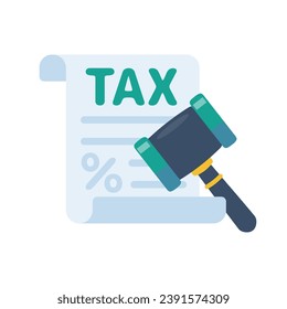 tax document icon Tax filing documents with legal hammer. Vector Illustration.