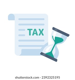 tax document icon Tax filing documents with hourglass. Vector Illustration.
