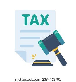 tax document icon Tax filing documents with legal hammer. Vector Illustration.