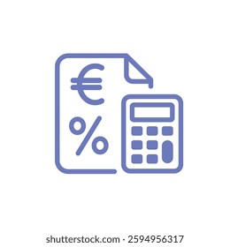 Tax Document Icon Modern Stroke Style Featuring Euro Symbol Percentage and Compliance Elements