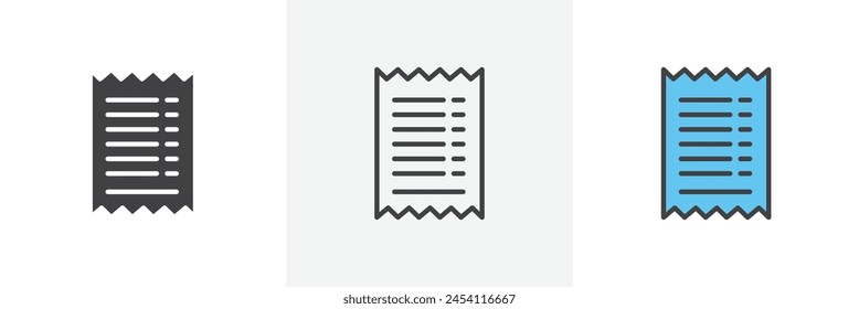 Steuerdokument-Symbolsatz. Beleg für Zahlung und Rechnung Vektorgrafik Symbol.