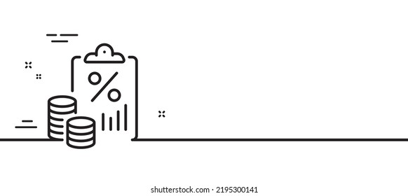 Icono de línea de documento de impuestos. Signo de informe de tasa de impuestos. Símbolo del archivo de nómina. Fondo mínimo de la ilustración de línea. Cartel de patrón de icono de línea de documento de impuestos. Concepto de plantilla web blanca. Vector