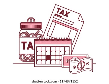 tax document with money and calendar