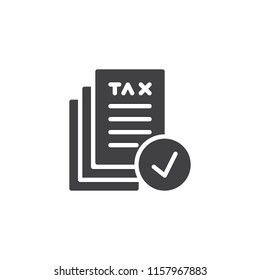 Tax documents check vector icon. filled flat sign for mobile concept and web design. tax accept simple solid icon. Symbol, logo illustration. Pixel perfect vector graphics