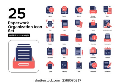 Tax Documents and Financial Paperwork. Income Statements, Receipts, and Budget Planning. Vector Illustration. Solid duo tone icon set