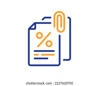 Tax documents line icon. Tax rate attachment sign. Payroll report symbol. Colorful thin line outline concept. Linear style tax documents icon. Editable stroke. Vector
