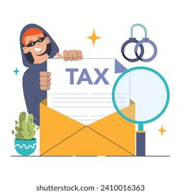 Tax evasion. Financial efficiency, budgeting and economy idea. Taxes deduction and refund. Taxes planning, declaration preparing and calculation. Flat vector illustration