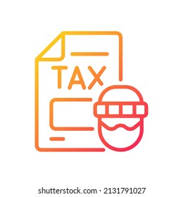 Tax evasion gradient linear vector icon. Taxation fraud. Economic crime. Money laundering. False tax declaration. Thin line color symbol. Modern style pictogram. Vector isolated outline drawing