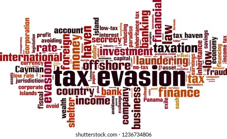 Tax evasion word cloud concept. Vector illustration