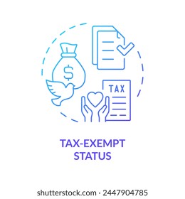 Tax exempt status blue gradient concept icon. Tax deduction for non profit organization. Steps to start NPO. Round shape line illustration. Abstract idea. Graphic design. Easy to use in article