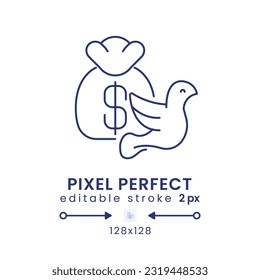Tax exemption linear desktop icon. Non-taxable income. Government subsidies. Pixel perfect 128x128, outline 2px. GUI, UX design. Isolated user interface element for website. Editable stroke