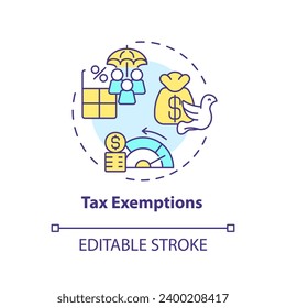 Tax exemptions multi color concept icon. Exclude income from taxation. Avoid paying taxes. Fiscal policy. Easy to use in article. Round shape line illustration. Abstract idea. Graphic design