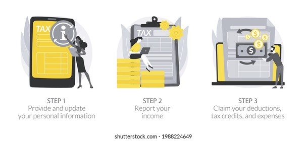 Tax filing abstract concept vector illustrations.