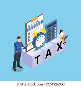 Tax filing isometric 3d vector illustration concept for banner, website, illustration, landing page, flyer, etc.
