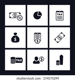 tax, finance, money, income flat square icons, vector illustration, eps10, easy to edit