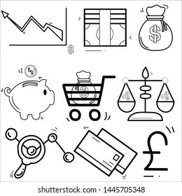 Tax Finance Theme Doodle Collection In White Isolated Background - Vector