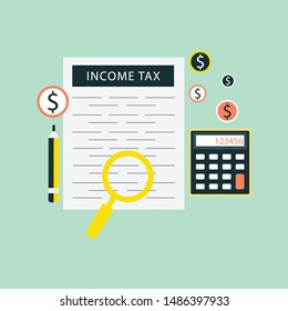 Tax and Financial item concept represented by piggy and documents icon. Colorfull and flat illustration