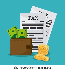 Tax and Financial item concept represented by document and wallet icon. Colorfull and flat illustration
