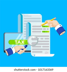 The tax form banner. Investigation of accounts. Date of payment of debt. Vector flat banner