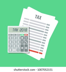 tax form with calculator, flat design