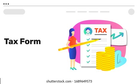 Tax form clipart. Bright colorful storytelling. Isolated illustration for your design, infographic, landing page, app designing and animation.