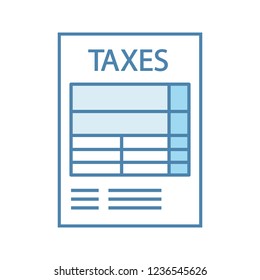 Tax form color icon. Tax return and reporting. Accounting and bookkeeping. Financial charges invoice. Financial statement. Expenses and costs. Isolated vector illustration