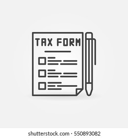Tax form line icon. Vector outline tax document with a pen concept symbol or logo element in thin line style