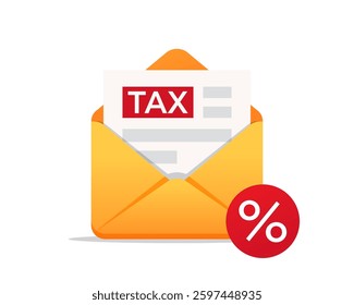 Tax form in open envelope. Tax letter. Tax mail. Vector illustration.