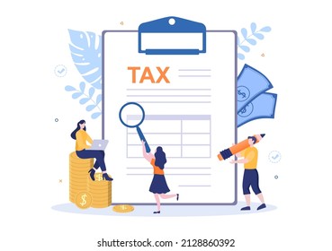 Tax Form of State Government Taxation with Forms, Calendar, Audit, Calculator or Analysis to Accounting and Payment in Flat Background Illustration