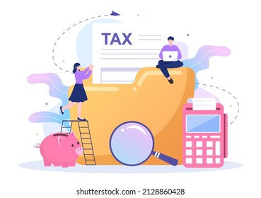 Tax Form of State Government Taxation with Forms, Calendar, Audit, Calculator or Analysis to Accounting and Payment in Flat Background Illustration