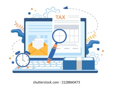 Tax Form of State Government Taxation with Forms, Calendar, Audit, Calculator or Analysis to Accounting and Payment in Flat Background Illustration