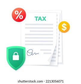 Tax Form Template. Payment Mockup With Notary Confirmation. Income, Bill And Taxation Concept. Document With Text, Stamp, Seal, Signature. Billing Statement, Service For Business Vector Illustration