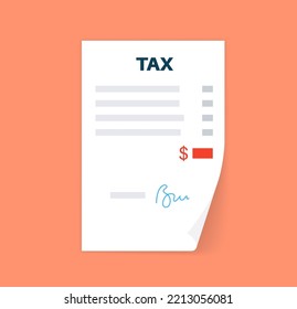 Tax Form Template. Payment Mockup With Notary Confirmation. Income, Bill And Taxation Concept. Document With Text, Stamp, Seal, Signature. Billing Statement, Service For Business Vector Illustration