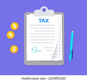 Tax form template. Payment mockup with notary confirmation. Income, bill and taxation concept. Document with text, stamp, seal, signature. Billing statement, service for business vector illustration