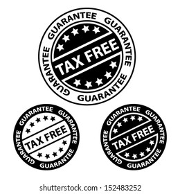 Tax Free Black Color Stamp, Sticker, Tag, Label, Sign, Symbol. Vector Illustration.