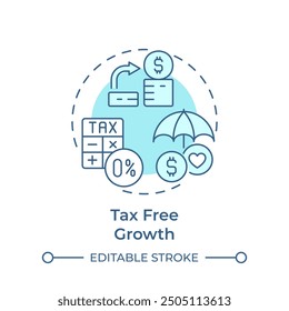 Icono de concepto azul suave de crecimiento libre de impuestos. Beneficio de Cuenta de ahorro en salud. Seguridad financiera. Desgravación fiscal. Ilustración de línea de forma redonda. Abstractas idea. Diseño gráfico. Fácil de usar en el folleto