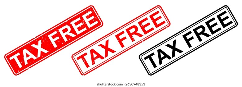 Tax free grunge stamped icon vector for finance, accounting, and promotional design. Ideal for tax exemption labels, duty free signage, or economic discount campaign graphics.