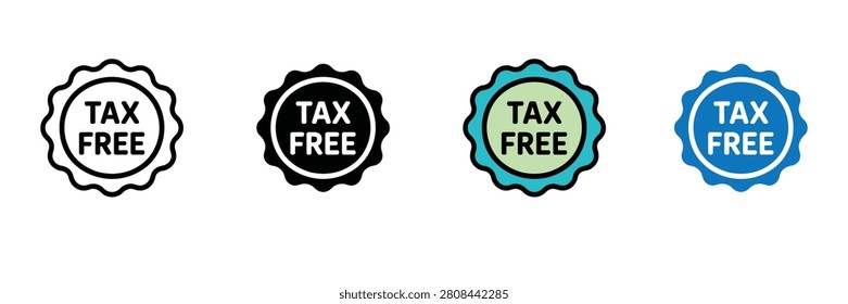 Tax free sticker icon set, duty-free shopping label, tax exempt symbol vector illustration