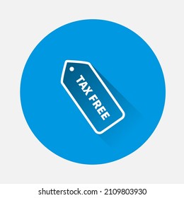 Tax free vector icon on blue background. Flat image with long shadow.