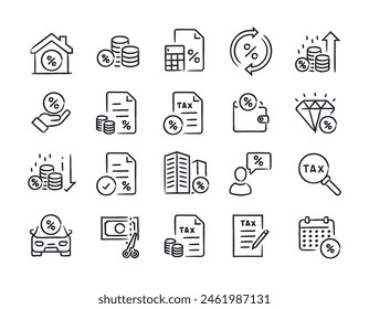 TAX hand drawn doodle sketch style line icons. Vector illustration.