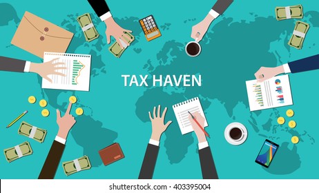 tax haven panama papers concept with money world map and document