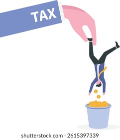 Tax hike, government increase tax or steal money from people, debt or loan interest to pay off. greed businessman hold small people shaking to get all their money

