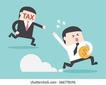 TAX hunting grab businessman with money. Flat design for business financial marketing banking advertisement office people property in minimal concept cartoon illustration.