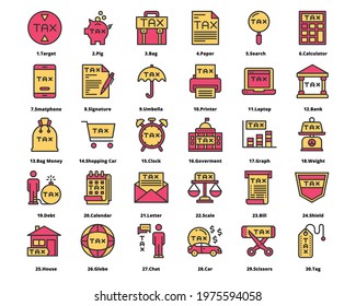 tax icon line color vector set